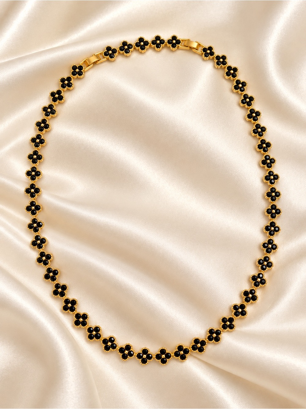 🆕❤️Gold & Jet Cubic Clover Tennis Necklace - Elegant Women’s Jewelry